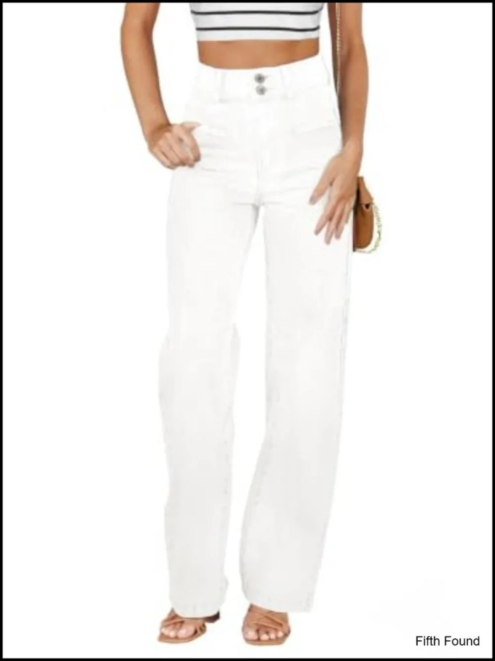 High Waisted Straight Leg Stretchy Jeans Wide Leg Denim Pants with Pockets